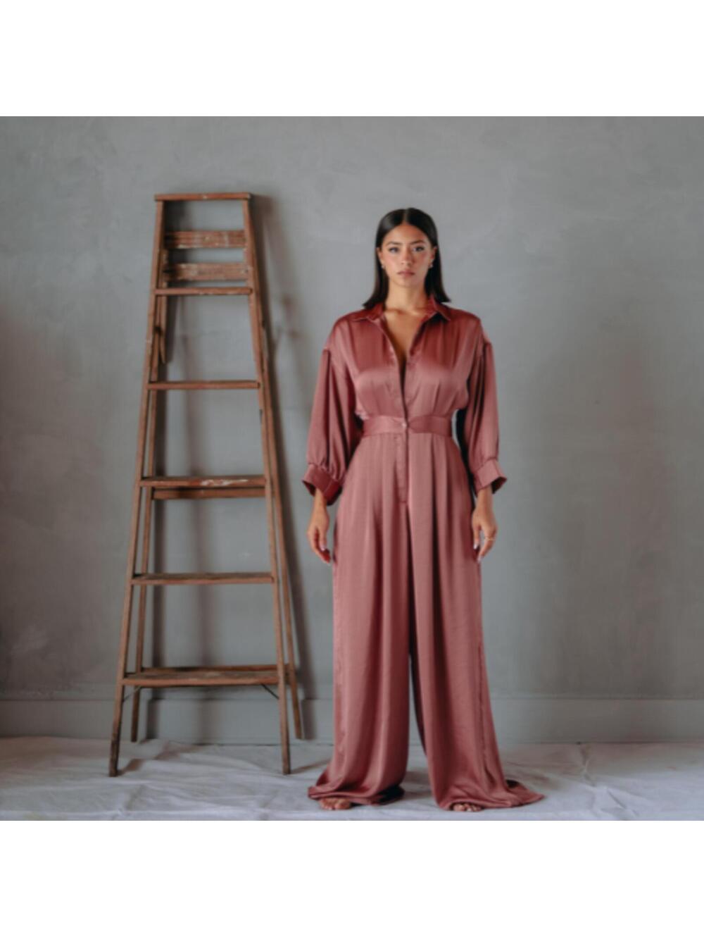 B. Freedom Onika Satin Wide Leg Jumpsuit in Color Rose Designer Luxury Size XS